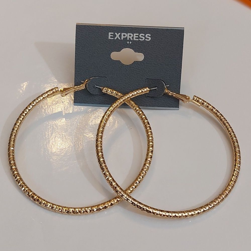 Express Textured Gold Tone 2.25 Inch Hoop Earrings